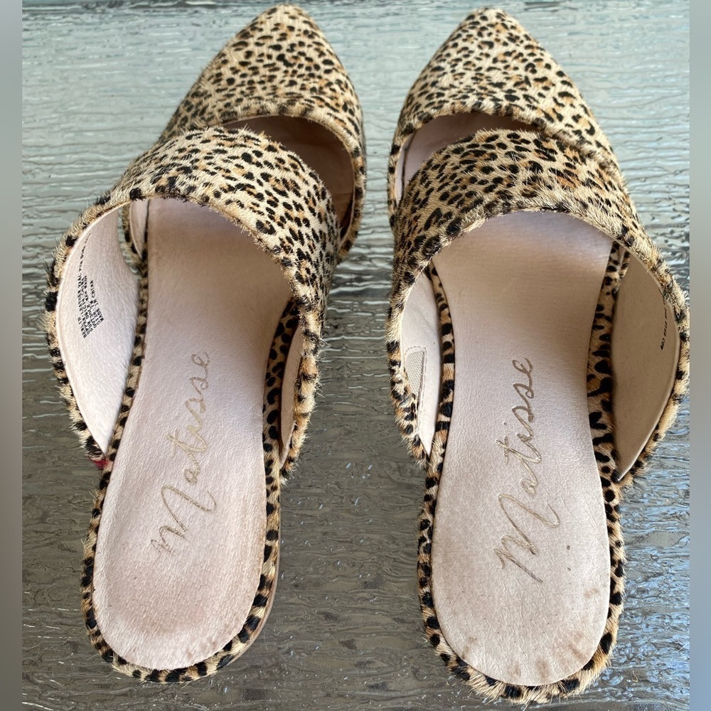 Matisse Leopard Print Leather and Calf Hair Mules Size 7 - Picture 5 of 7